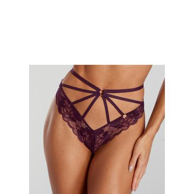 Tanga JETTE "aus Spitze mit verführerischem Bänder-Design", Damen, Gr. 32/34, lila (aubergine), Microtouch, Obermaterial: 90% Polyamid, 10% Elasthan, figurbetont, Unterhosen Tanga, sexy Unterwäsche, sexy Dessous, Reizwäsche
