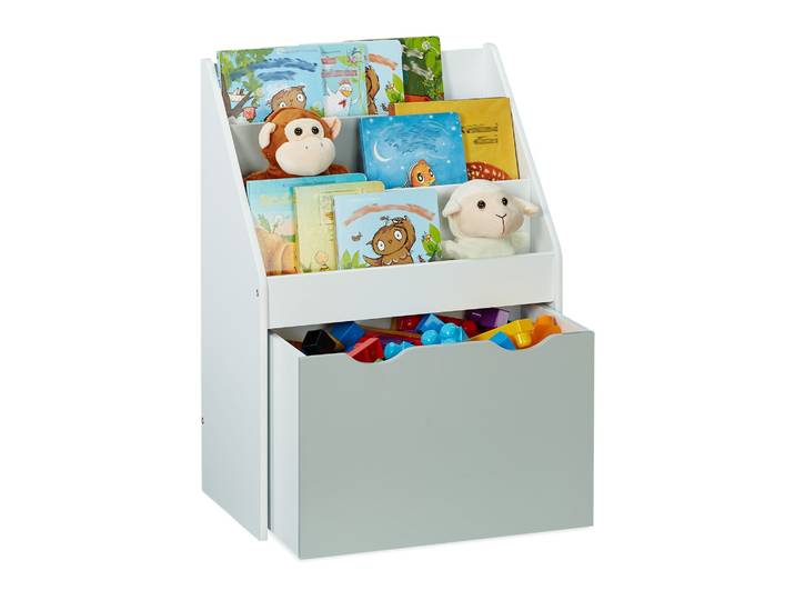 Kinderregal mit Spielzeugkiste Weiss-Grau