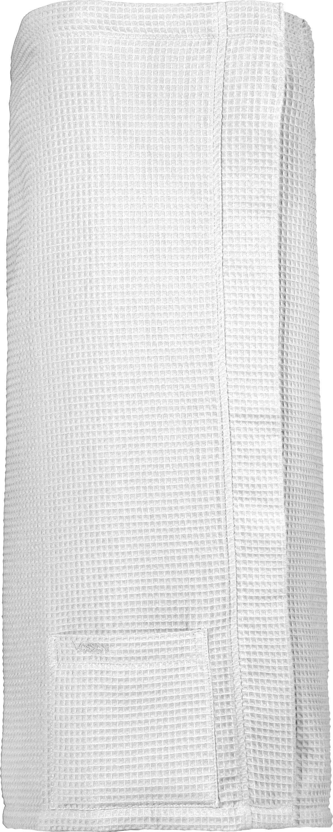 Kilt VOSSEN "Well-L, ideal für Sauna & Spa", weiss (weiß), L:80cm, Waffelpiqué, Hausmäntel, Kilt, Saunakilt für Damen, Waffelpiqué-Struktur, reine Baumwolle, Knöpfe weiß L: 80cm