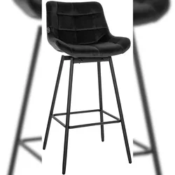 Décoshop26 - Drehbarer Barhocker x1 mit Fußstütze schwarzem Samtbezug vierbeinigem schwarzem Metallgestell 10_0005477