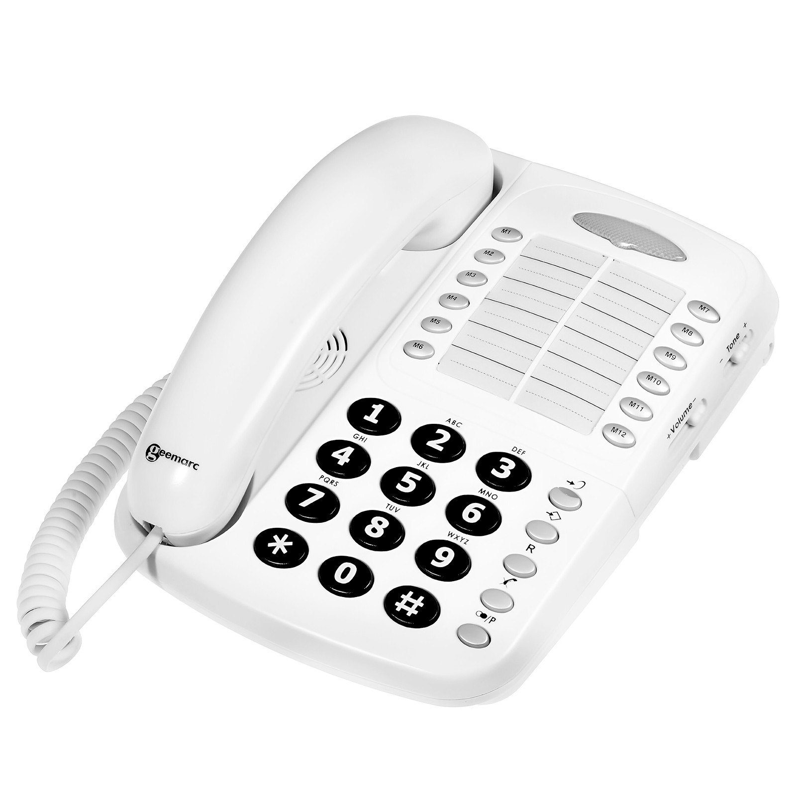 Geemarc Telefoon voor senioren, uitgebreid model met verstelbare deurbel, wit