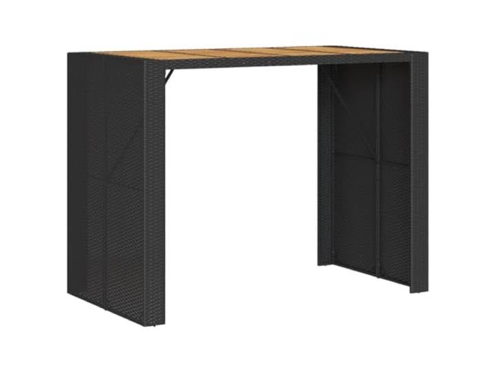 POUFGDR Bartisch Garten Akazie 145 x 80 x 110 cm schwarz Polyrattan, geflochten, Stahlrahmen, wetterfest, für Terrasse