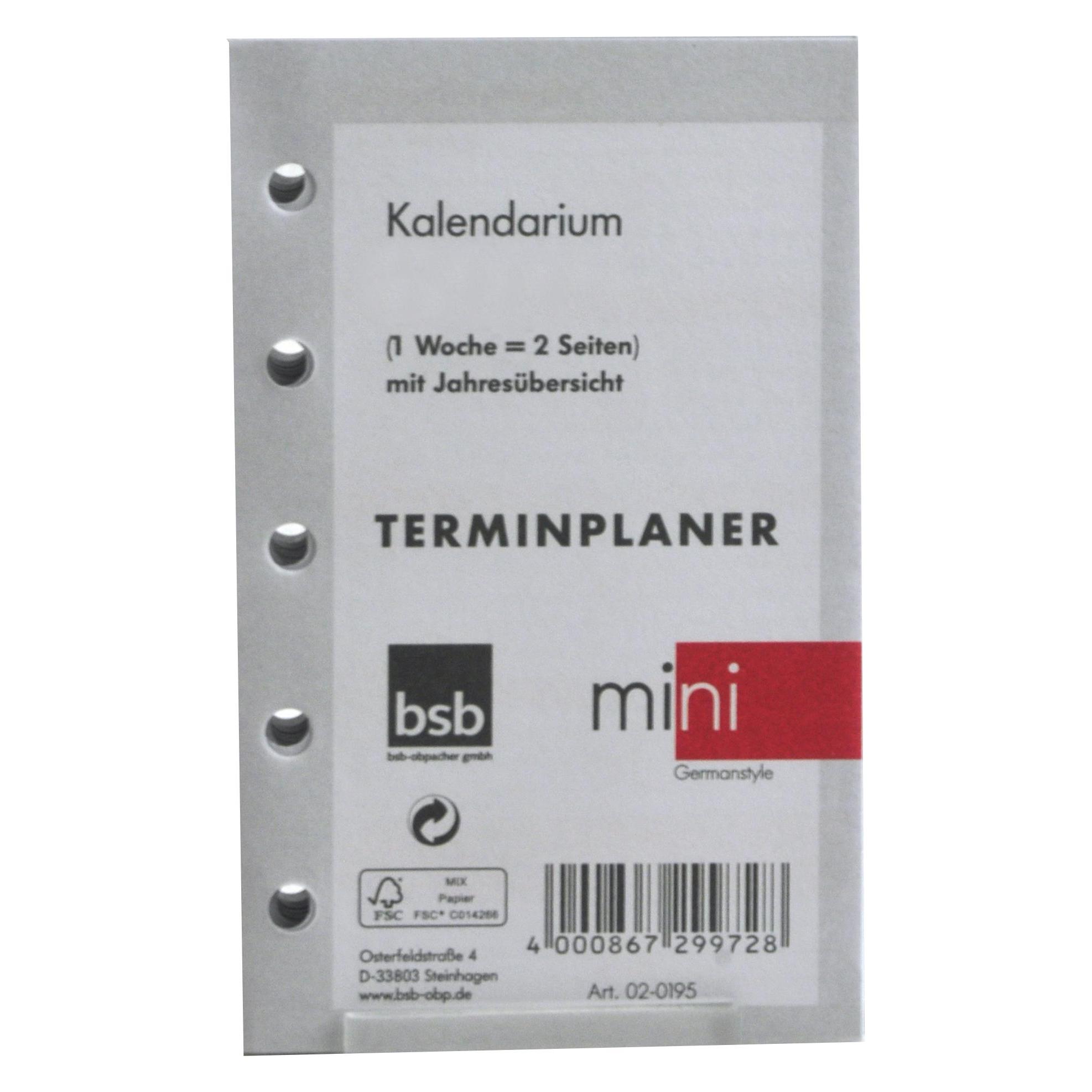 BSB-Obpacher Einlagen für Timer mini ca. A8 1Woche/2Seiten (A8, 1 Woche / 2 Seiten) (02-0195)