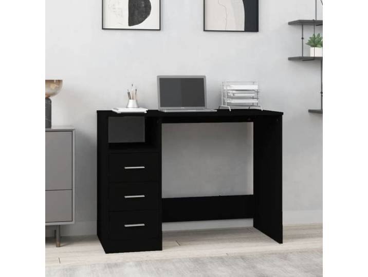 SALE 2026  Bureau moderne compact Noir - Bureau avec tiroirs Noir 102x50x76cm - bois d'ingénierie PRO409215348