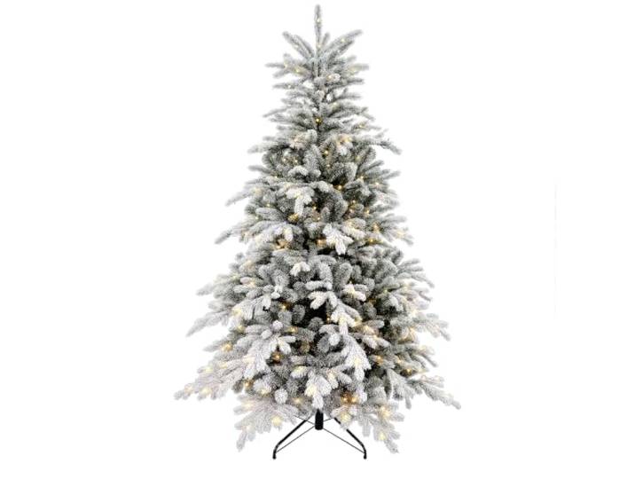 HOMCOM Sapin de Noël Artificiel 180 cm Lumineux Floqué Enneigé LED Vert Arbre de Noël Lumineux\, Support en Métal\, Lumière LED Blanc Chaud\, 1321 Pointes\, Effet Réaliste