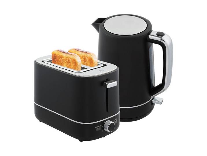 FELIXLEO Toaster Wasserkocher Toaster Set 1,7 L 6 Bräunungsstufen Schwarz Stahl