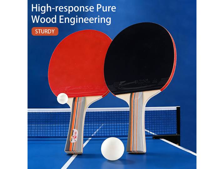 Double Fish 136A Set de Raquettes de Tennis de Table, 2 Raquettes de Ping-Pong avec 3 Balles, Set de Raquettes d'Intérieur pour Débutants, Jeu Familial et de Loisirs