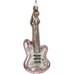 Christbaumschmuck Glas 14,6cm Gitarre Figur Handbemalt & mit Glitzer Weihnachtsbaum Anhänger Weihnachten Weihnachtsbaumschmuck Musik Instrument Rosa