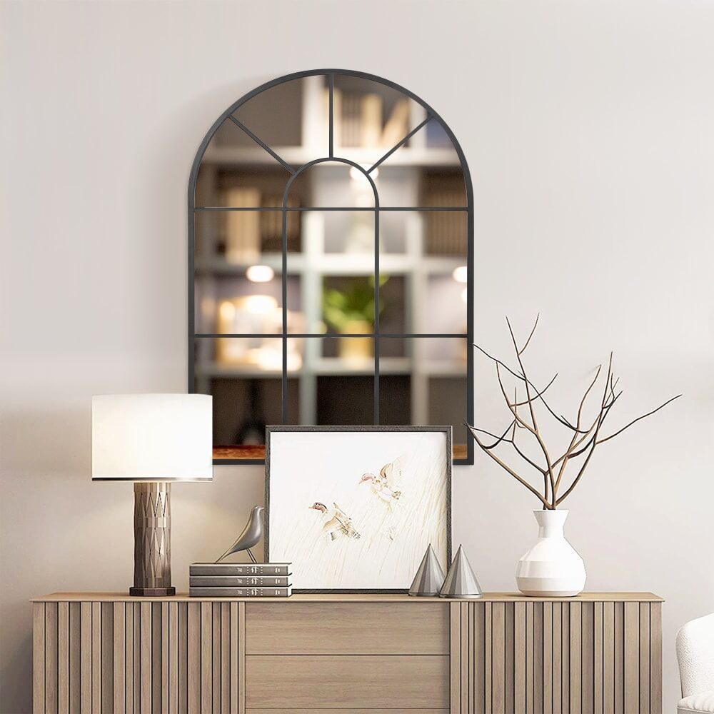 Homcom Miroir mural aspect verrière style classique chic métal noir verre Noir 91x60x2cm