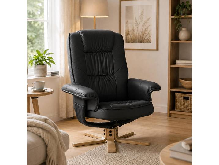 Fauteuil relax Fauteuil de télévision sans tabouret M56 similicuir FSC®- ~ noir
