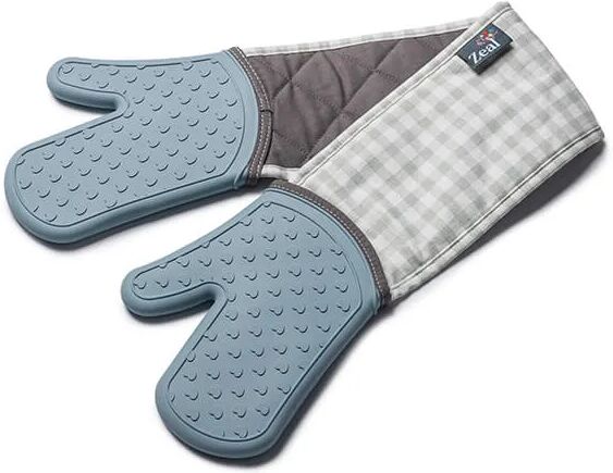Zeal Steam Stop Silicone Double Oven Glove Gingham Duck Egg Blue