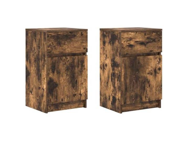 Fisinber 2er Set Nachttische Räuchereiche 39x35x65 cm Beistellschrank Kompakter Beistelltisch für Schlafzimmer und Wohnzimmer. Bietet flexiblen Stauraum und flexibel montierbare Schranktür.