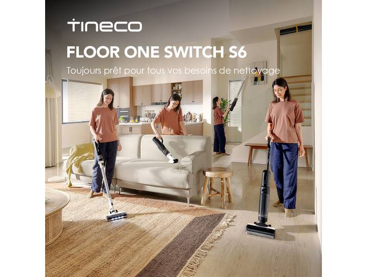Tineco Floor One Switch S6 aspirateur sec et humide 5-en-1 lave-sol auto-nettoyant Flash sec double bord nettoyage toute la maison