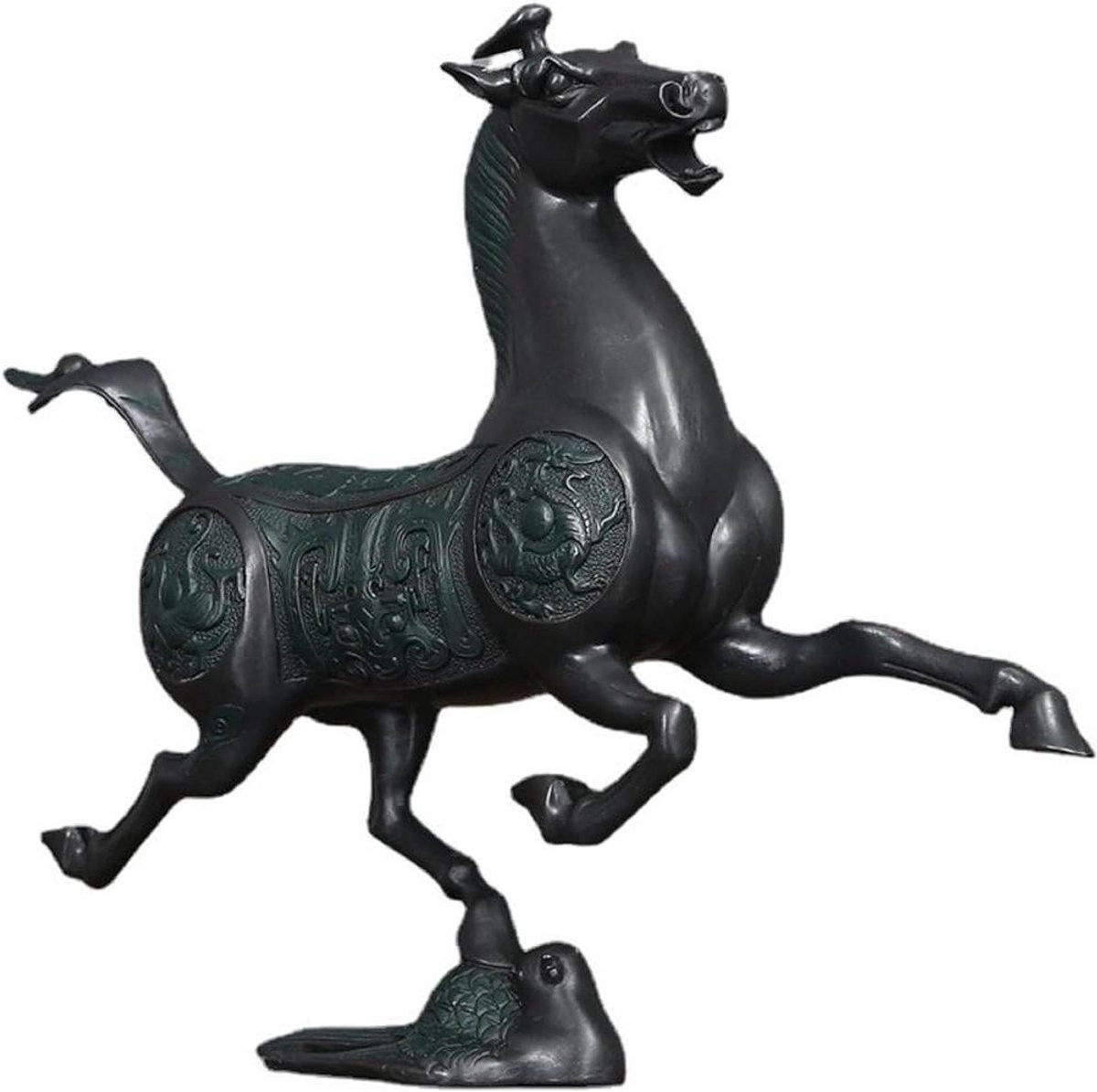 Stijlvol Paardenbeeldje van Messing met Antieke Patina Afwerking in Bronskleur, Lengte: 21 cm