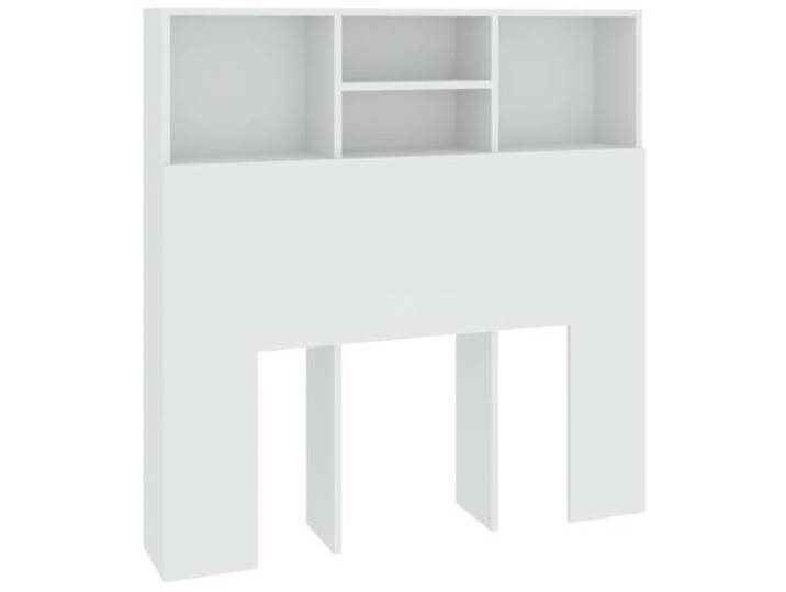 GHVBNMF Bett Kopfteil Regal Weiß 100x19x103,5 cm mit Fächern Praktisches Wandkopfteil fürs Schlafzimmer mit vier Fächern für Bücher und Dekoration. Inklusive Wandhalterung.