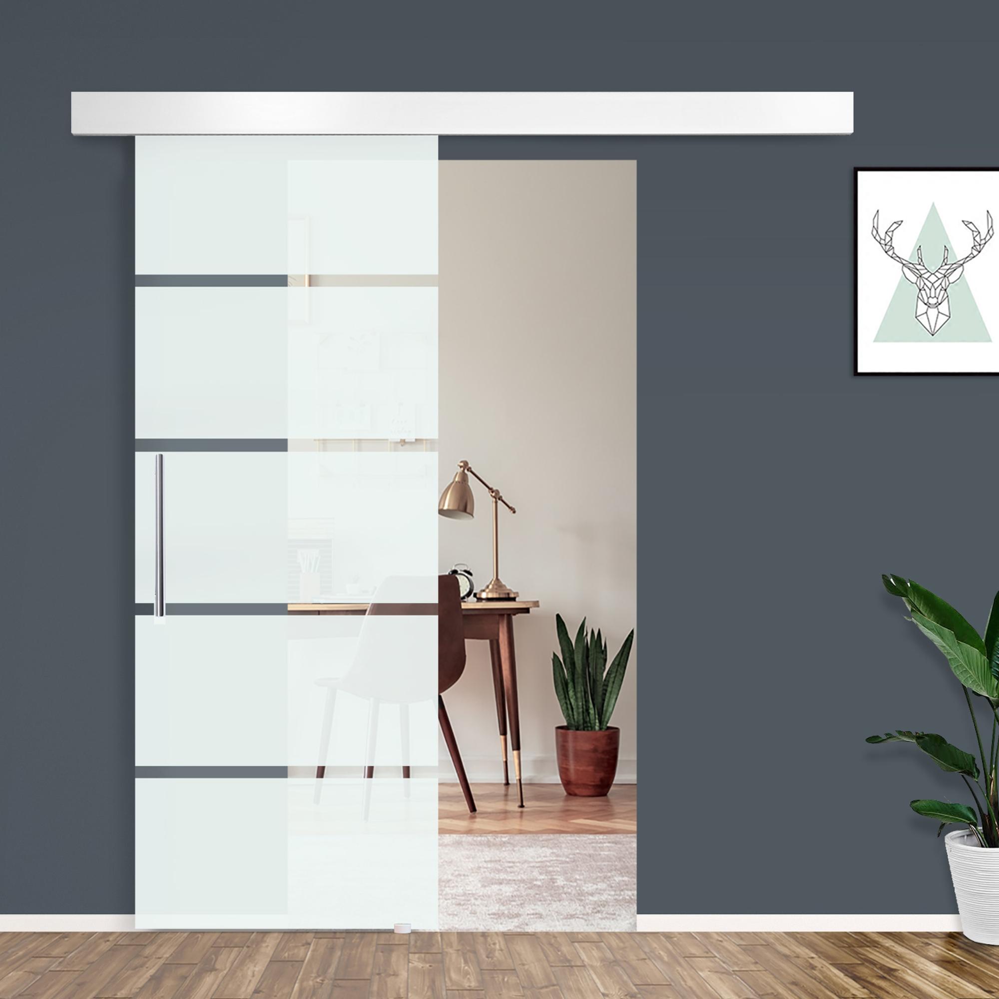 Homcom Porta Scorrevole in Vetro a Strisce Temperato di sicurezza Porte per Interni con Binario Silenzioso in Alluminio 75x210cm Aosom