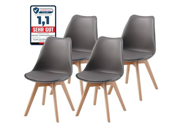 Albatros Esszimmerstühle AARHUS 4-er Set, grau mit Beinen aus Massiv-Holz, Buche, skandinavisches Retro-Design