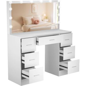 CLP Schminktisch Ginny 324709, mit Beleuchtung, Spiegel & 7 Schubladen, 110 x 135cm