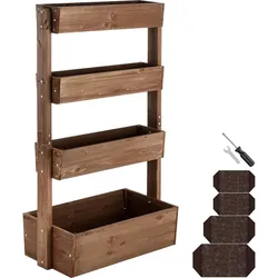 TecTake GmbH tectake Vertikalbeet Flora, lackiertes Holz, inkl. Pflanzvlies - 85 x 45 x 140 cm braun