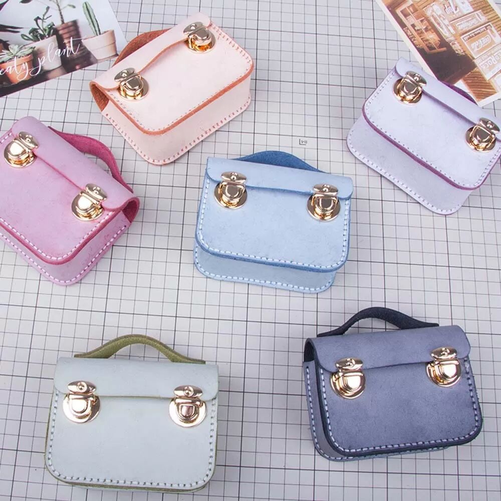 INF Matériel de Portefeuille en Cuir Véritable Bleu Brume Compatible avec DIY, Petit Porte-Monnaie à Fermeture à Loquet