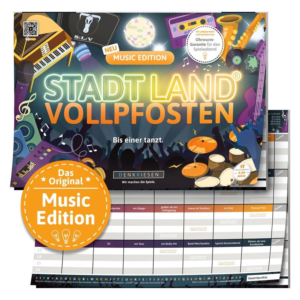 Denkriesen Stadt Land Vollpfosten - A4 Block Music Edition (d) (Deutsch, 2 - 12 Spieler) (SL2040)
