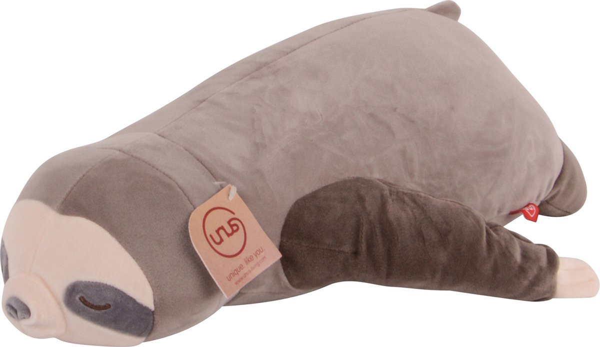 UNUS Luiaard knuffelkussen grijs 50 cm