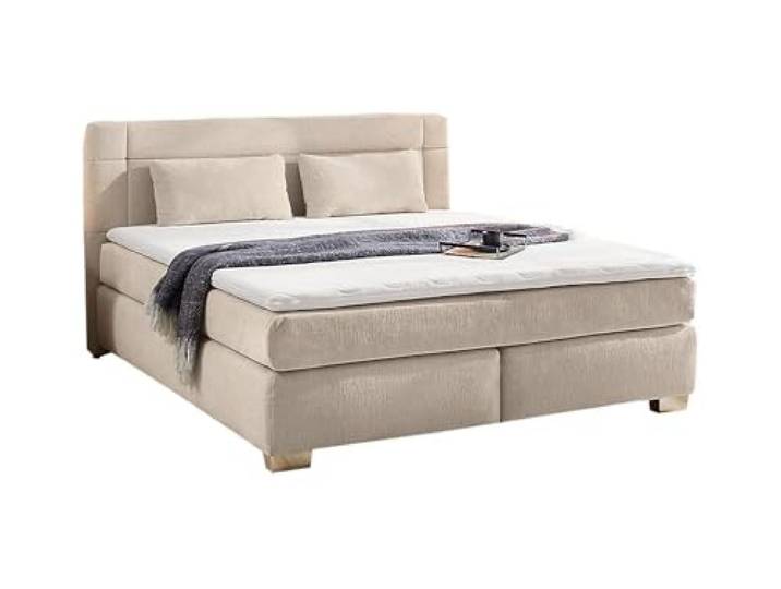 Generisch Boxspringbett - 180 x 200 cm - Beige - Chenille - mit Topper