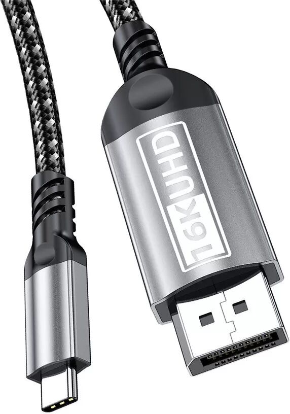 INF Câble Type-C vers DP 2.1 Haute Définition 16K, Compatible avec Téléphones et Ordinateurs 8K 4K, Câble Adaptateur Gris 2 m