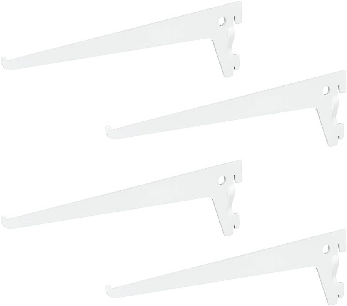 Siwitec Set van 4 Enkelgatsdragers Wit, Plankdrager voor Plankrailsysteem, 400 x 50 mm