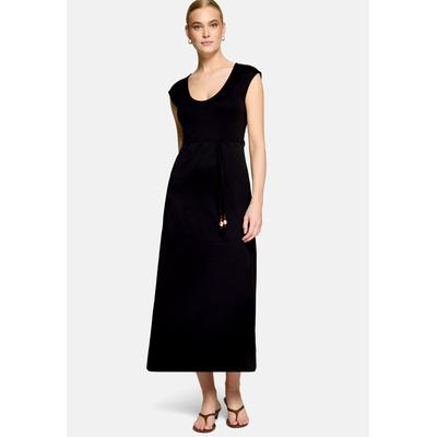 Maxikleid ZERO "Damen mit Gürtel", Damen, Gr. 40, Normalgrößen, Popeline, schwarz (schwarz beauty), Popeline, Obermaterial: 97% Baumwolle, 3% Elasthan, A-Linie lang, V-Ausschnitt, Kleider Maxikleid, Material