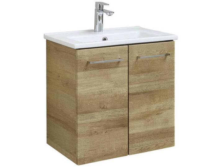 Xora Waschtischkombi, Eichefarben, Metall, 2-teilig, 55 cm, hängend, Badezimmer, Waschbecken & Armaturen, Waschtische
