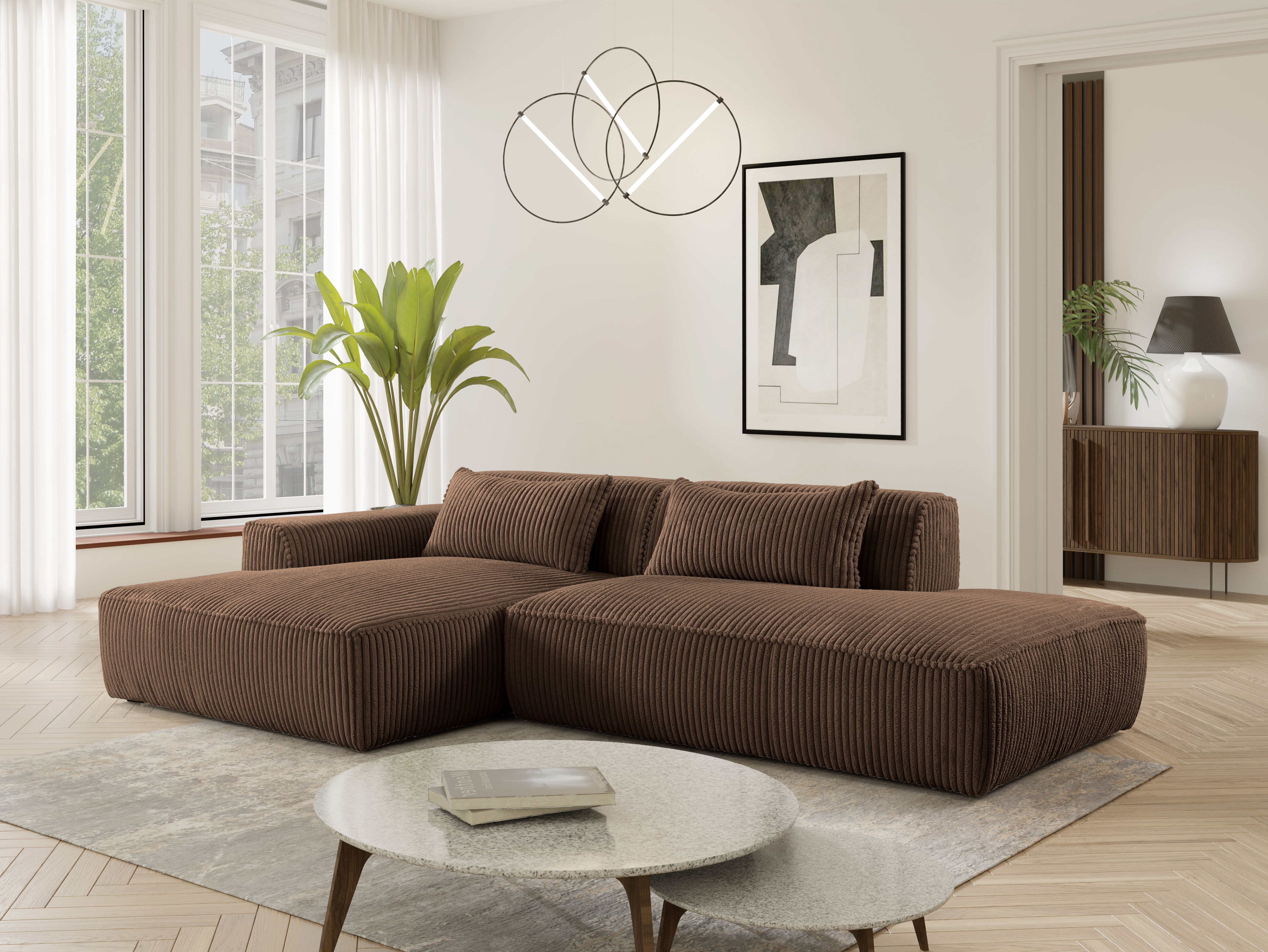 Ecksofa EXXPO - SOFA FASHION "Billund modernes Designsofa, bequem und elegant, Breite 294cm, L-Form", braun, B:294cm H:71cm T:165cm, Sofas, Ecksofa, modern, L-form, Wellenfedern, inklusive 2x Nierenkissen braun B/H/T: 294cm x 71cm x 165cm, Cord COIMBRA, R