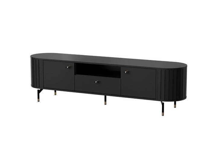 Feldmann-Wohnen Lowboard Zama Schwarz 180 / 40 / 49 cm, 180x49x40 cm, Wohnzimmer, TV Möbel, Lowboards, Lowboards stehend
