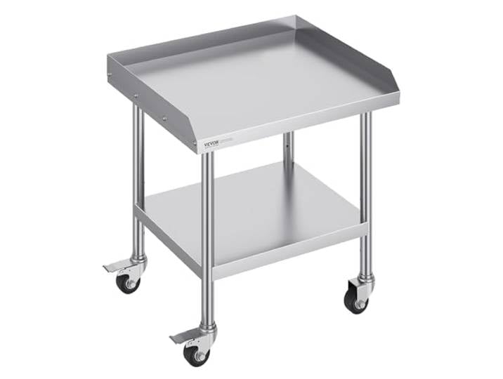 VEVOR Table de Travail en Acier Inoxydable 61 x 71\,1 x 75\,2 cm\, Table de Préparation des Aliments Robuste avec 4 roulettes\, Hauteur Réglable\, Meuble de Rangement pour Cuisine Restaurant Maison