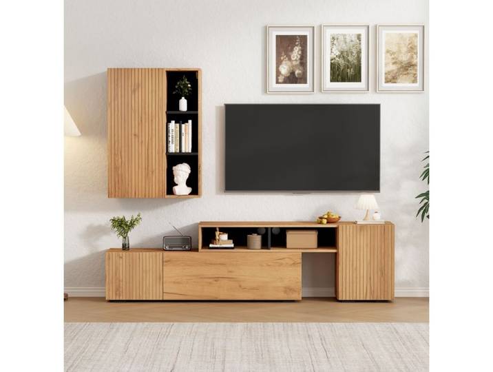 Ensemble TV mur avec vitrine (ensemble complet 2 pces) Mur de médias comprenant TV carte et étagère TV Mobilier de salon