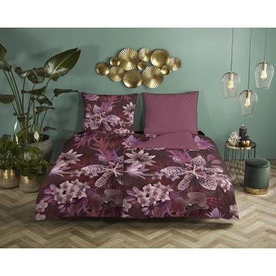 Wendebettwäsche DESCANSO "Farze", bunt (bordeaux, rot), B/L: 200cm x 200cm, 1 Stk., 2 Stk., Satin (Bio-Baumwolle), B/L: 80cm x 80cm & 80cm x 80cm, 3 Stk., Satin (Bio-Baumwolle), Obermaterial: 100% Baumwolle, Bettwäsche, Wendebettwäsche, Baumwolle,...