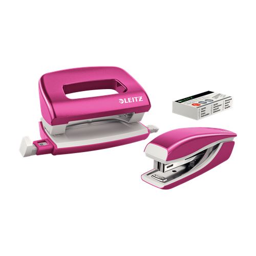 LEITZ Locher und Heftgeräte Set WOW 5095 pink-metallic