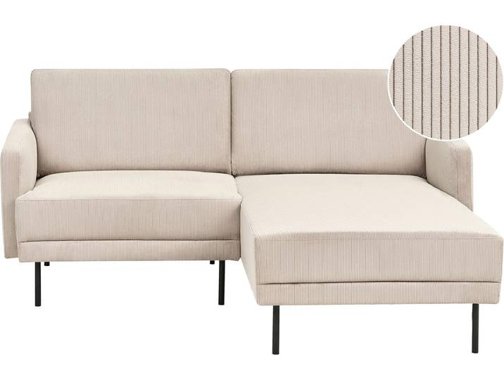 BELIANI Ecksofa Beige Cord Linksseitig 2-Sitzer Sofa mit Schwarzen Metallfüßen Glamour Modern Wohnzimmer Büro Arbeitszimmer Wohnküche Esszimmer
