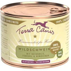 Terra Canis Classic 200g Dose Hundenassfutter 12 x 200 Gramm Wildschwein mit Naturreis, Fenchel & Himbeeren