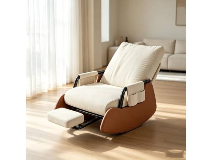 LCNDKF Ergonomischer Ruhesessel mit Praktischer Seitentasche Ergonomischer Schaukelstuhl mit ausziehbarer Fußstütze und Seitentasche für tägliche Entspannung.
