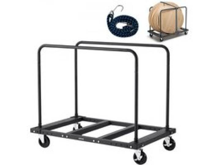 VEVOR Plattenwagen, 816 kg, Transportwagen mit 12,5 mm Lenkrollen, Plattenroller, Rohrbügelwagen mit Zurrgurt & 2 seitlichen Handläufen, Transporthilfe für Fabrik, Lager, Garage, Schwarz