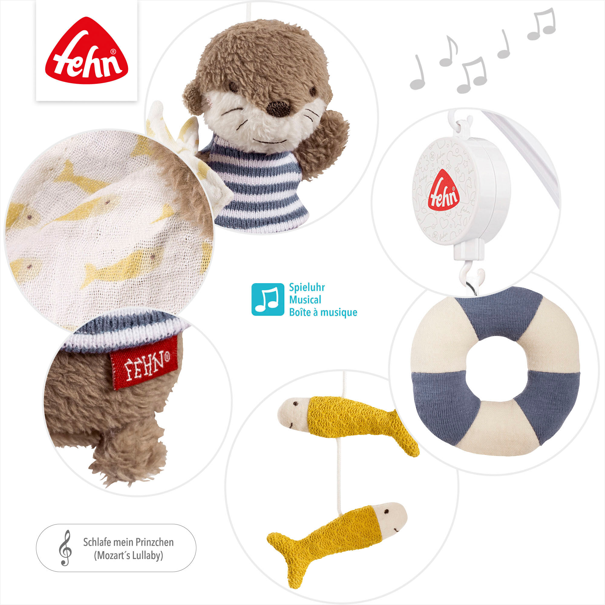 Mobile FEHN "Otter Theo, Musik-Mobile", bunt, Mobilés, BabyB:40cm H:65cm, Kunststoff, Plüsch, Mobile, B:40cm H:65cm