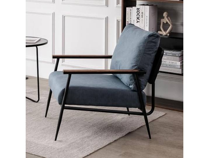 Sessel Retro Wohnzimmer Ohrensessel Polsterstuhl mit Massivholz,Lesesessel Vintage Relaxsessel Einzelsofa for Wohnzimmer/Schlafzimmer/Empfangsbereich/Café(Blue)