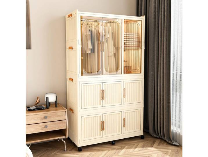 WOVREO Armoire modulable pliable 92 x 45 x 158 cm 9 portes magnétiques PP beige