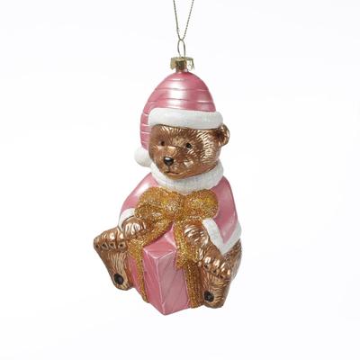 MARELIDA Weihnachtsbaumschmuck Teddybär mit Geschenk bruchfest H: 13cm rosa
