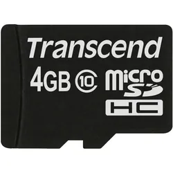 Transcend Flash-Speicherkarte 4GB Micro SDHC, C10 (4 GB, microSDHC, U1, UHS-I), Speicherkarte, Schwarz