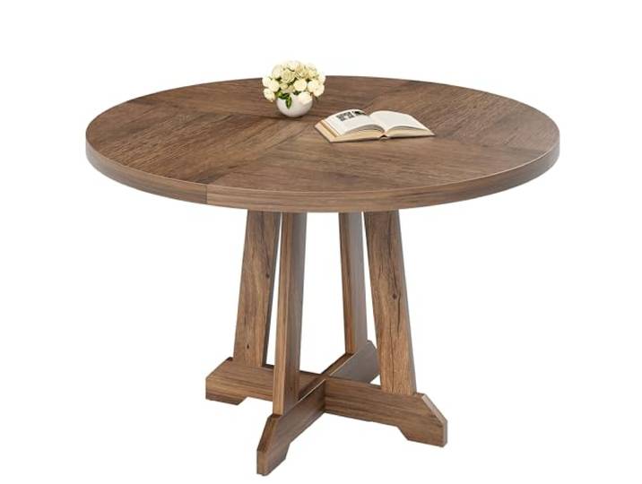 GarveeMore Runder Esstisch Für 4–6 Personen, 120Cm Esszimmertisch Mit Holzsockel Küchentisch Für Esszimmer, Küche, Wohnzimmer