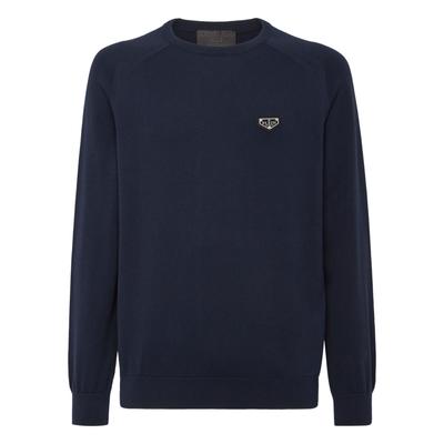 Rundhalspullover PHILIPP PLEIN "Love", Herren, Gr. XS, 24, navy, Obermaterial: 80% Baumwolle, 20% Wolle, Pullover Rundhalspullover
