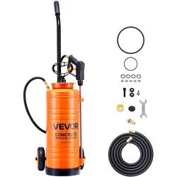 VEVOR Drucksprüher, Sprühgerät, Industrieller Betonsprüher mit Rolle, 13,2 L Edelstahlsprüher, Hochleistungs-Pumpsprüher, inkl. Schläuche, 2 Messingdüsen, ideal für Bau, Rasen und Garten