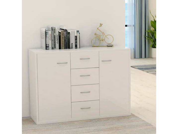 Buffet bas - XIS - Blanc brillant - 4 tiroirs - 2 portes
